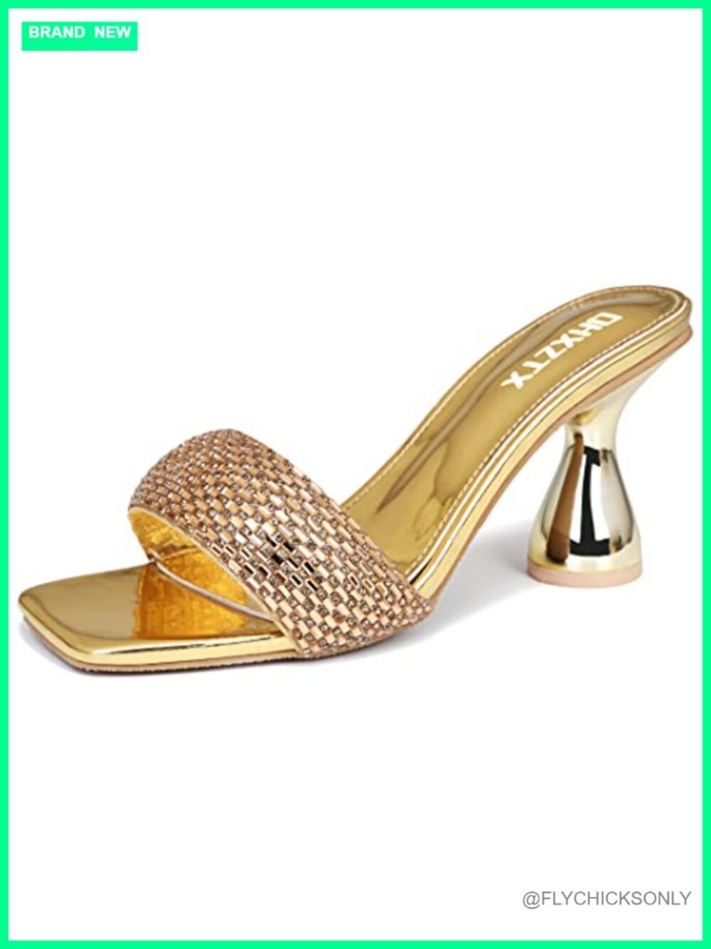 Rhinestone Square Toe Kitten Heel Slide Sandals for Women